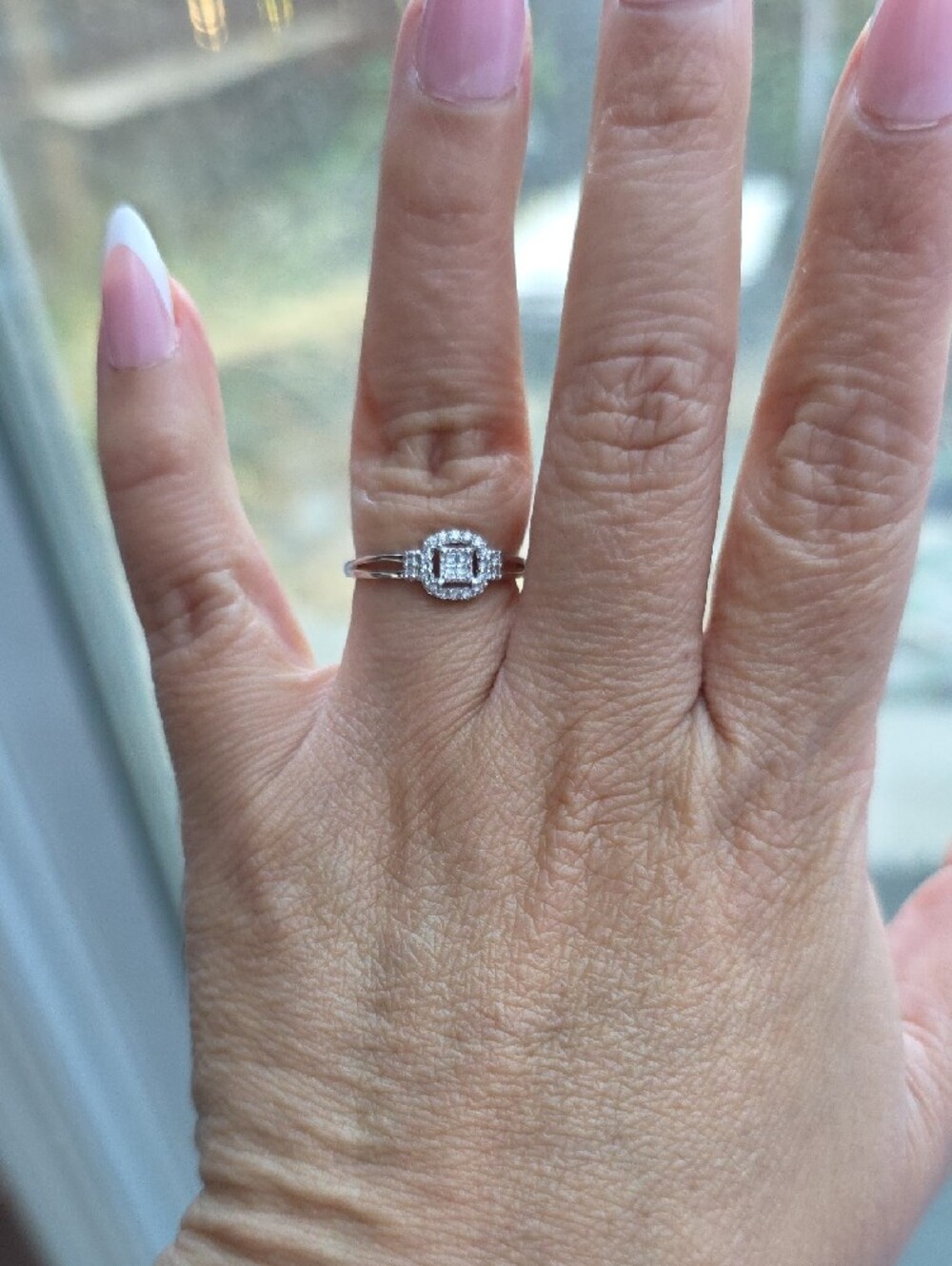 ✨ Don Roberto 10K White Gold Diamond Cushion Halo Promise Ring - Size 7 - Picture 7 of 10